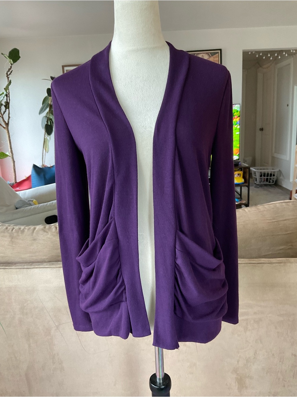 🐈‍⬛Cozy Lush Royal Purple Slouchy Open Front Ribbed Cardigan Small Whimsigoth